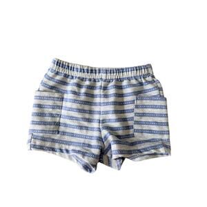 Baby Essentials Striped Pull-On Shorts - Gray & Blue 3 Months